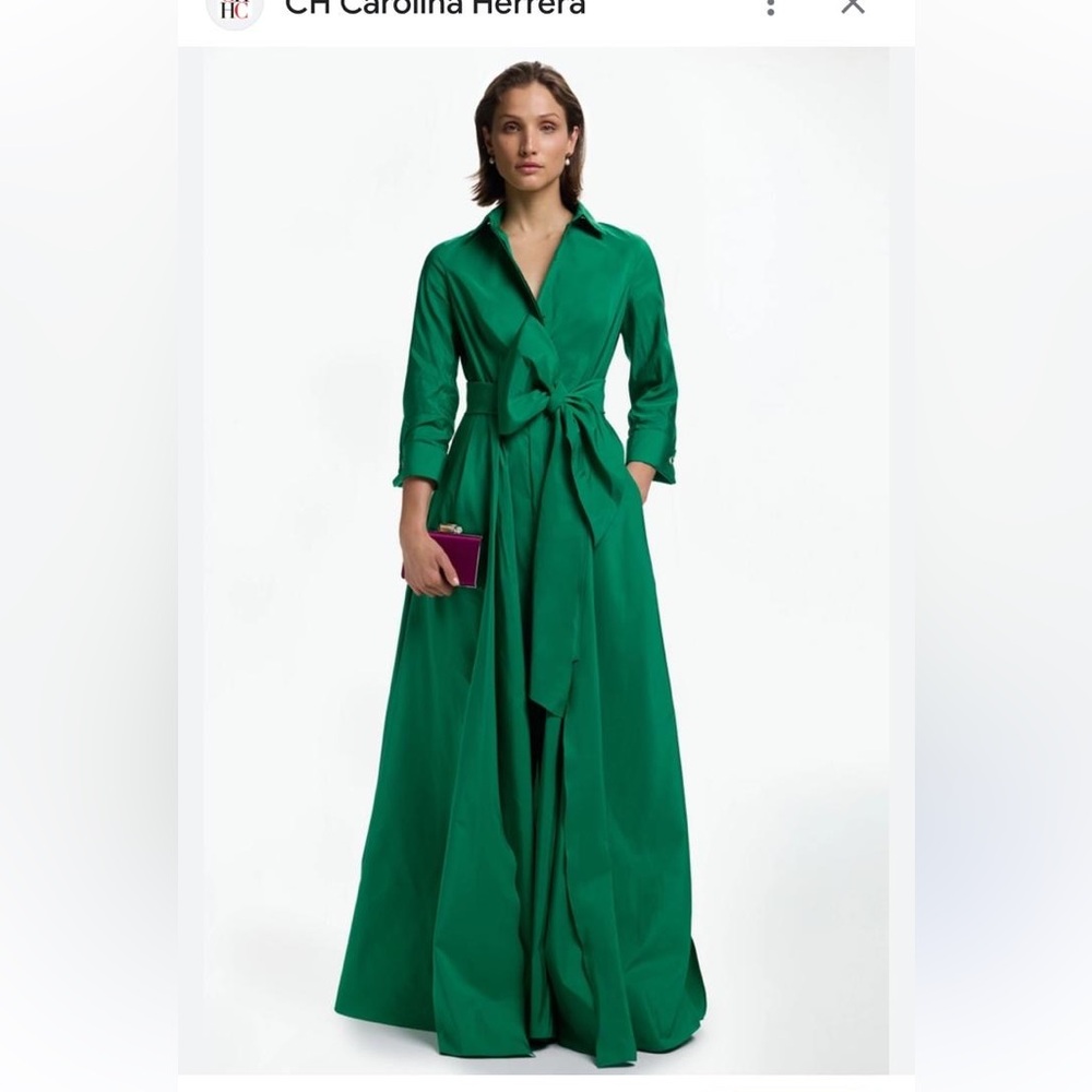 Carolina Herrera Elegant Green Maxi Dress Tafetta